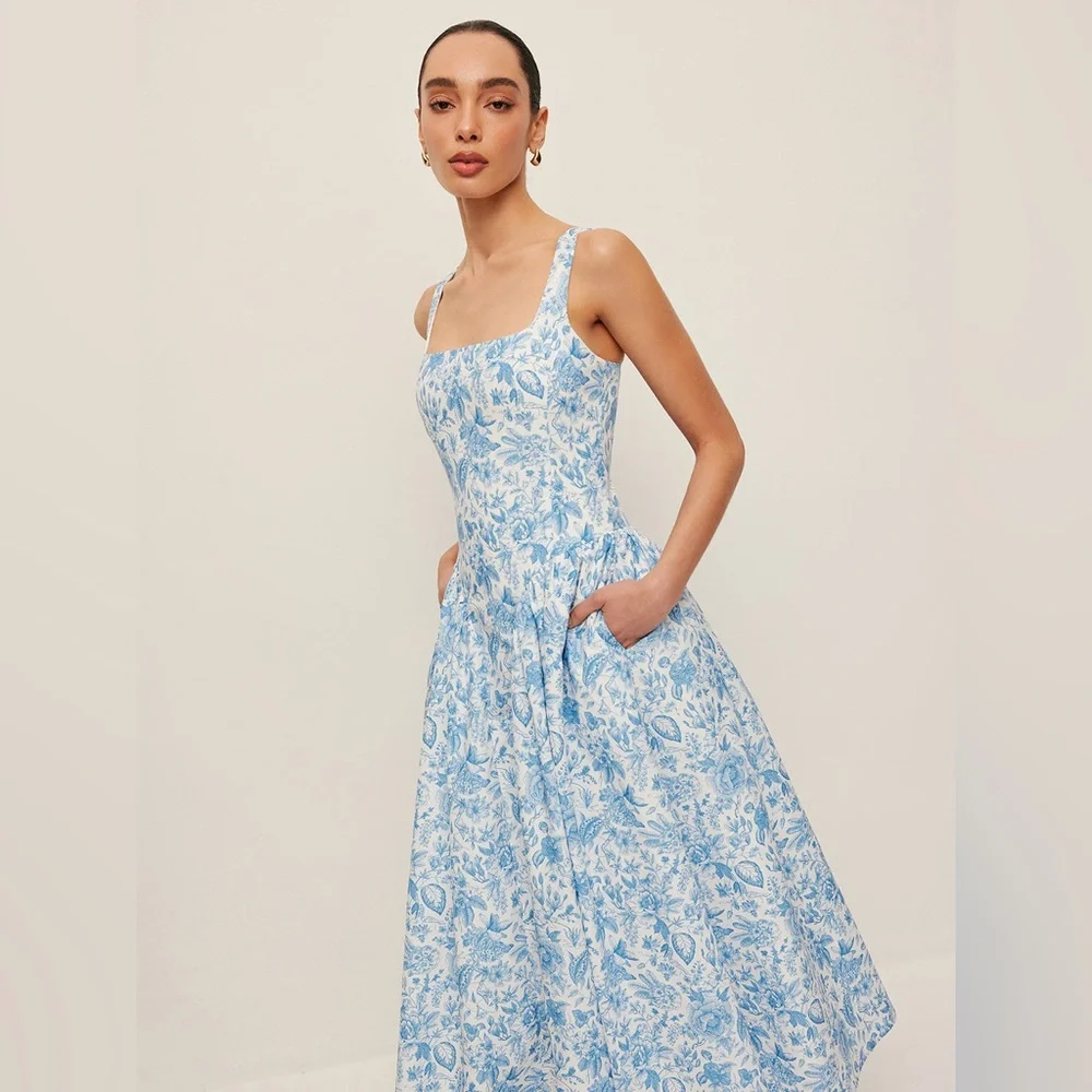 Commense Blue and White Floral Midi Dress - Picture 3 of 10